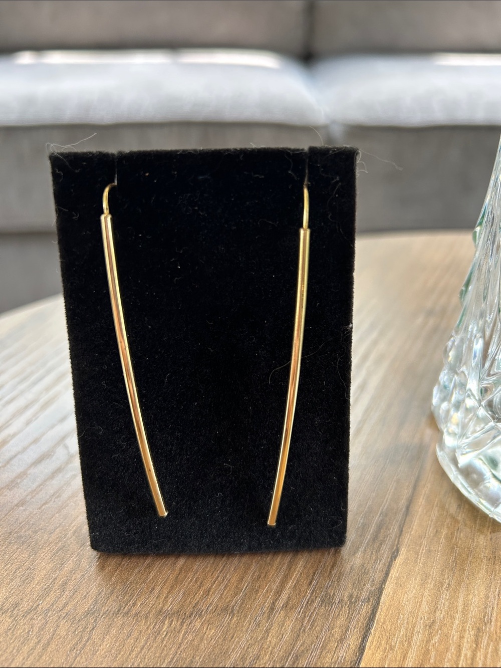 Sleek Gold Tone Long Bar Drop Earrings